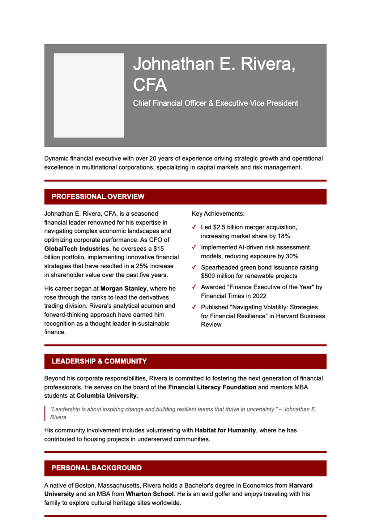 Professional executive bio profile for Julia Chapman financial leader with career highlights and_variant_3